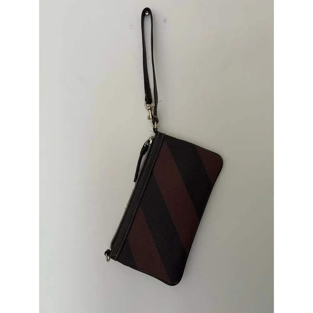Dooney and Bourke Brown Black Striped Leather Wristlet GUC Red Shoulder Strap